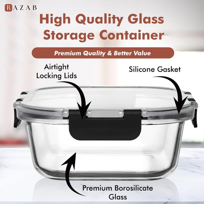 Razab 2 PC 1200ML / 41 Oz Glass Food Storage Containers with Lids - Airtight & Leakproof - Microwave/Oven/Freezer Safe - BPA Free - Ideal for Meal Prep, Storing Leftover & Lunch - Image 5